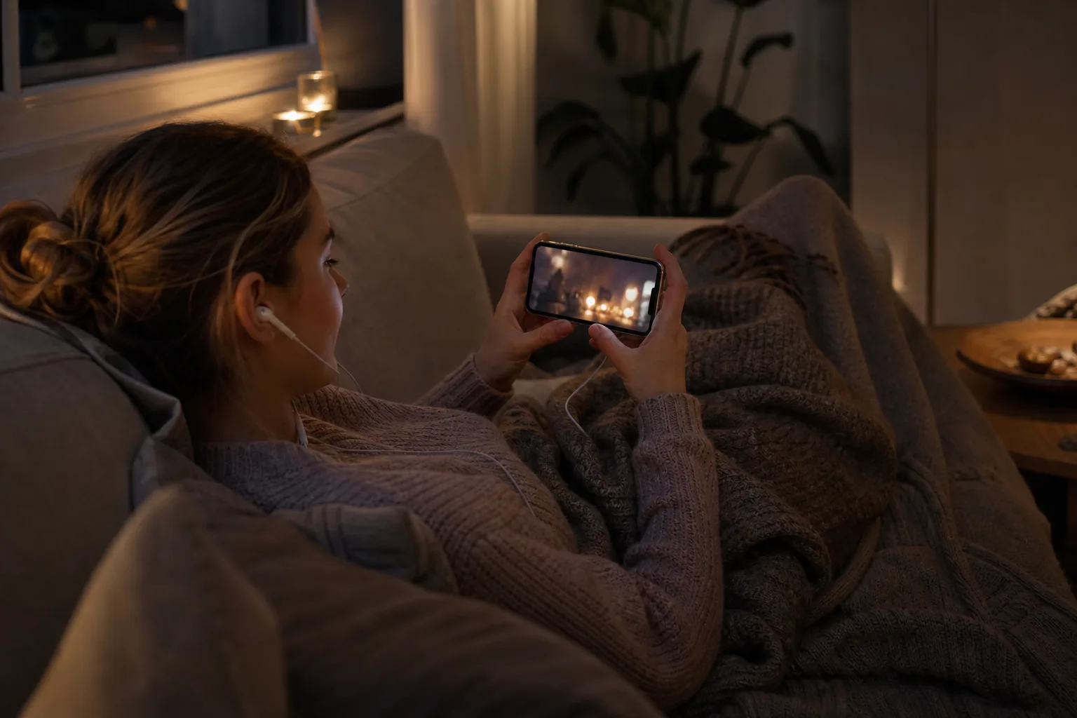 Person streamar film i soffan utan att tänka på datamängden