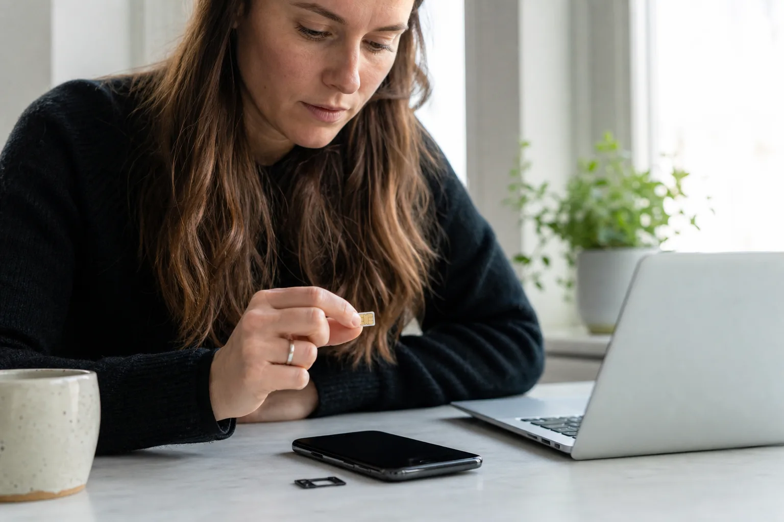 Person byter mobiloperatör och flyttar sitt SIM-kort till ett nytt abonnemang efter att Halebop avvecklats